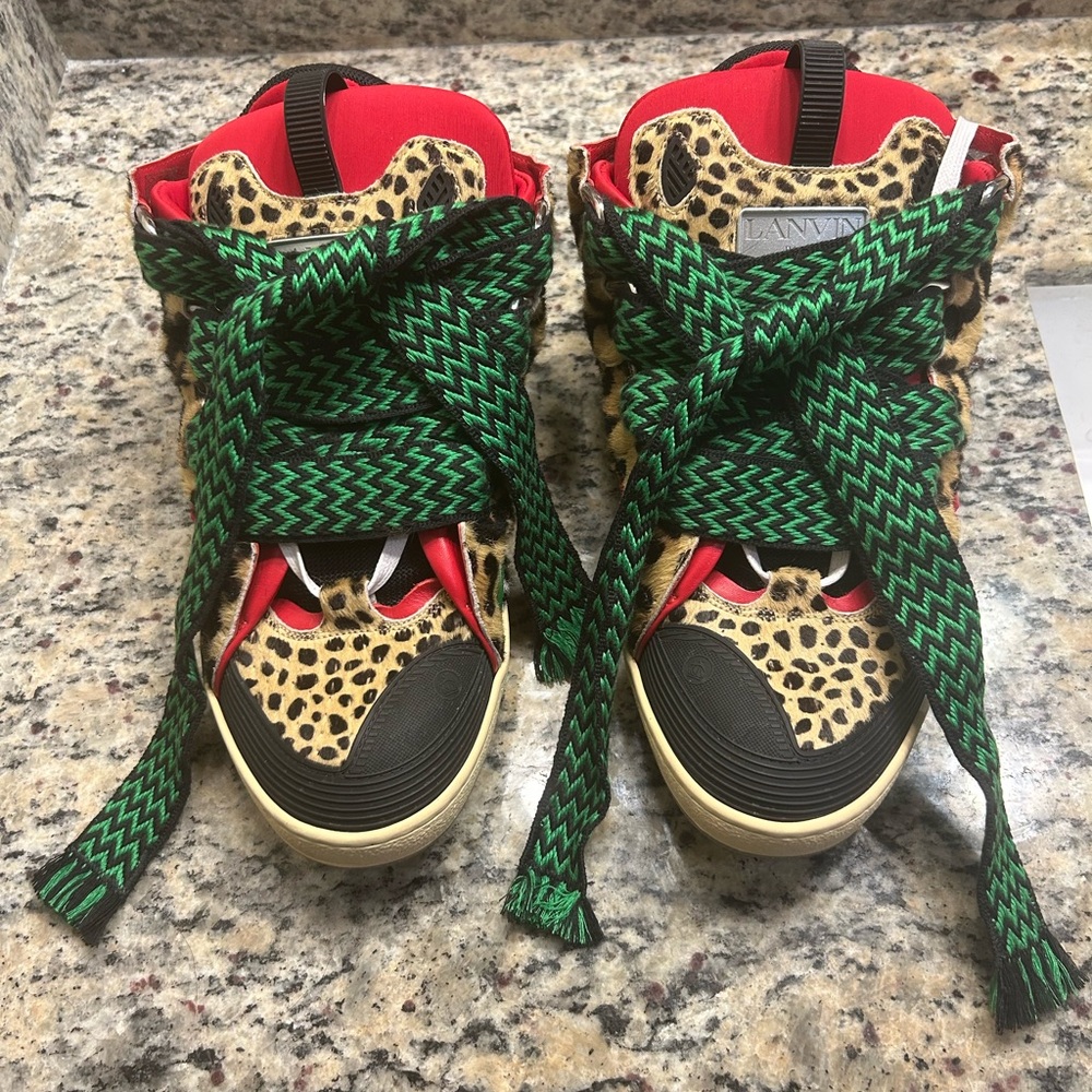 Lanvin Leopard Print High-Top Sneakers